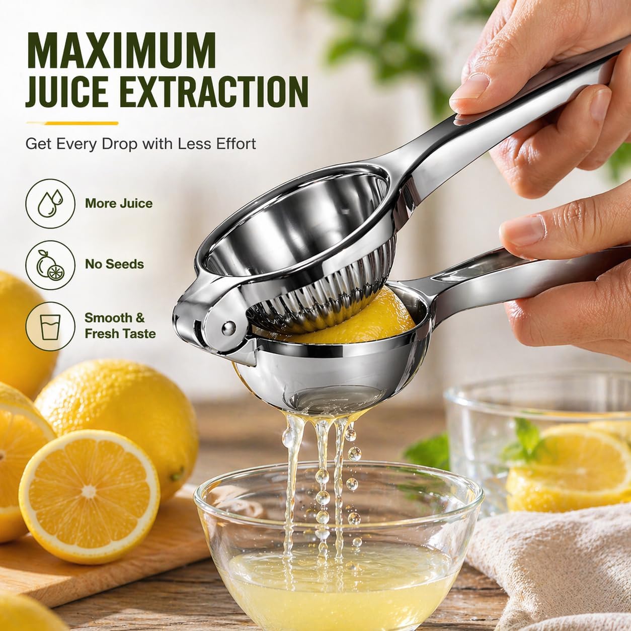 Premium Lemon Squeezer, Large Heavy Duty Handhelp Juicer for Lemon, Metal Hand Press Citrus Juicer, Lime Squeezer Bar Tool, Manual Citrus Press | Large bowl ergonomic handle easy handheld press for lemons and limes