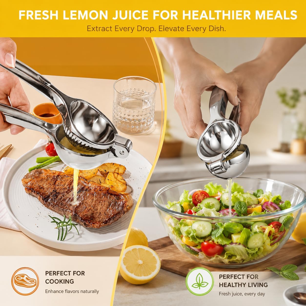Premium Lemon Squeezer, Large Heavy Duty Handhelp Juicer for Lemon, Metal Hand Press Citrus Juicer, Lime Squeezer Bar Tool, Manual Citrus Press | Large bowl ergonomic handle easy handheld press for lemons and limes