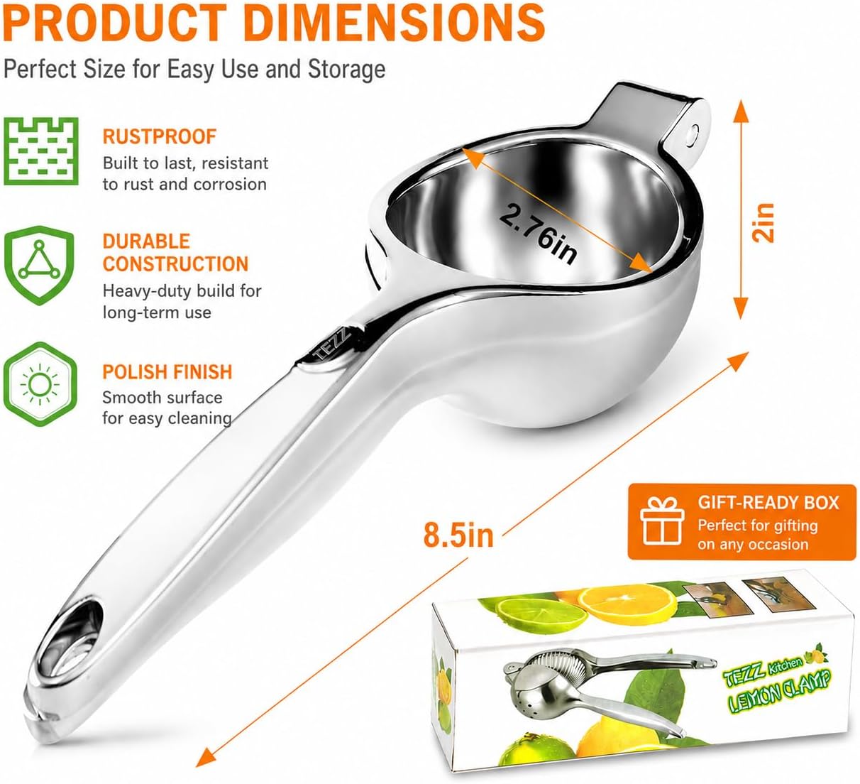 Premium Lemon Squeezer, Large Heavy Duty Handhelp Juicer for Lemon, Metal Hand Press Citrus Juicer, Lime Squeezer Bar Tool, Manual Citrus Press | Large bowl ergonomic handle easy handheld press for lemons and limes