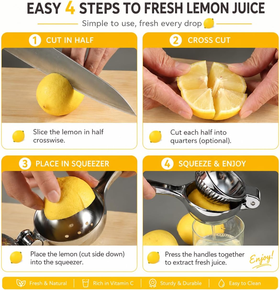 Premium Lemon Squeezer, Large Heavy Duty Handhelp Juicer for Lemon, Metal Hand Press Citrus Juicer, Lime Squeezer Bar Tool, Manual Citrus Press | Large bowl ergonomic handle easy handheld press for lemons and limes