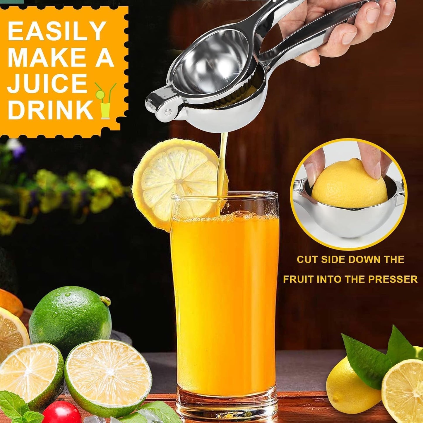 Premium Lemon Squeezer, Large Heavy Duty Handhelp Juicer for Lemon, Metal Hand Press Citrus Juicer, Lime Squeezer Bar Tool, Manual Citrus Press | Large bowl ergonomic handle easy handheld press for lemons and limes
