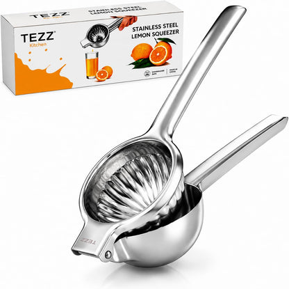 Premium Lemon Squeezer, Large Heavy Duty Handhelp Juicer for Lemon, Metal Hand Press Citrus Juicer, Lime Squeezer Bar Tool, Manual Citrus Press | Large bowl ergonomic handle easy handheld press for lemons and limes