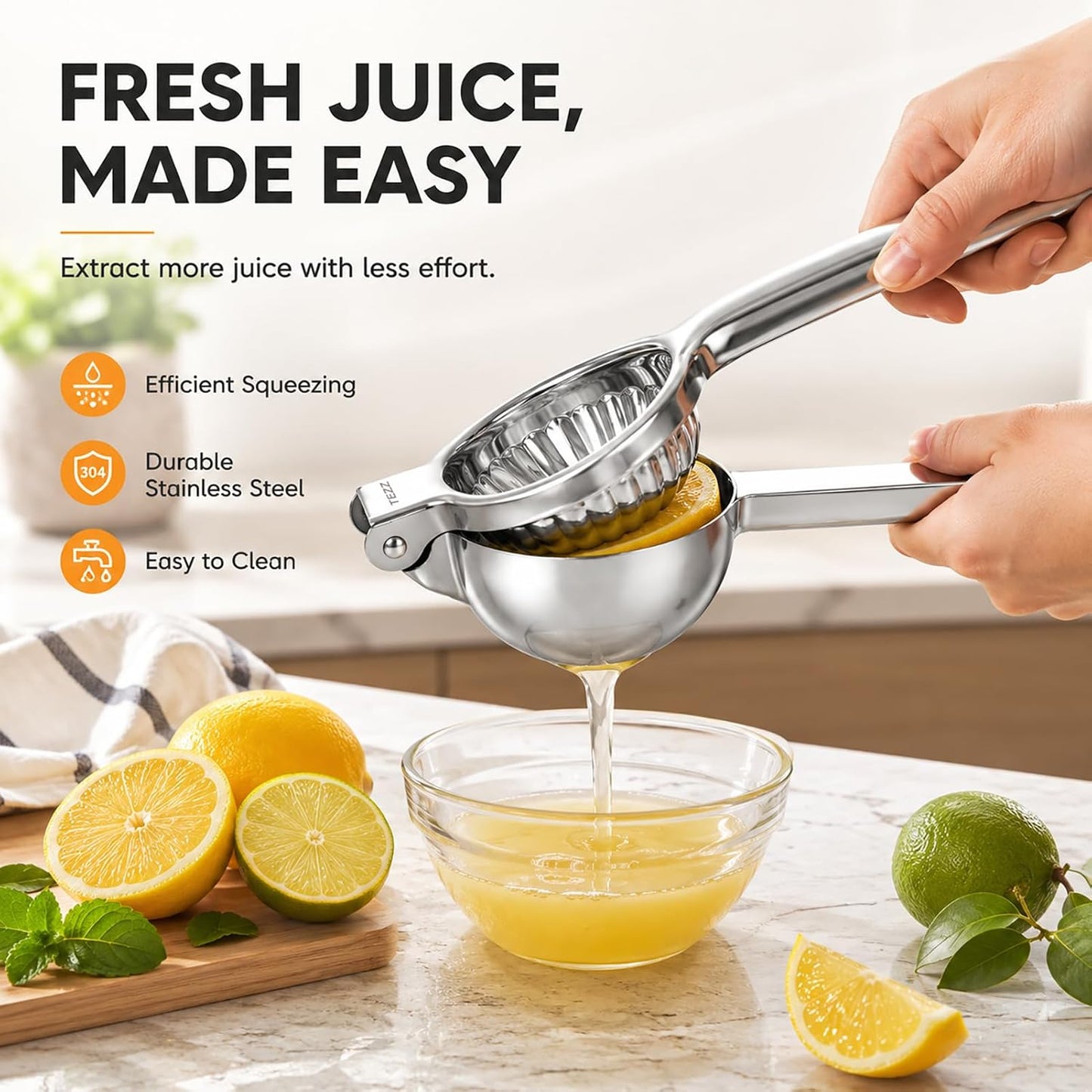 Premium Lemon Squeezer, Large Heavy Duty Handhelp Juicer for Lemon, Metal Hand Press Citrus Juicer, Lime Squeezer Bar Tool, Manual Citrus Press | Large bowl ergonomic handle easy handheld press for lemons and limes