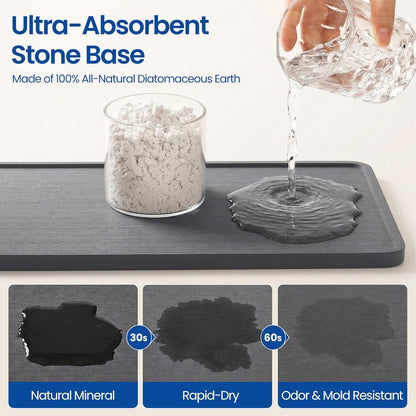 Extra Large Kitchen Sink Caddy Organizer, Stainless Steel Sponge Holder for Kitchen Sink with Brush Holder, Diatomite Stone Sink Tray for Soap Dispenser, Sponge, Bathroom Countertop Organizer, Black