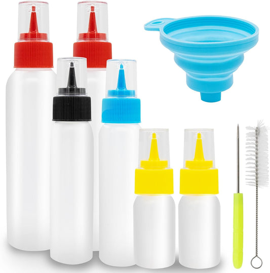 Icing Bottles Writer Bottles 6 Squeeze Applicator Jars with Needle, Brush and Funnel for Cookies Icing Cake Decorating Coloring Cookie Cutters Baking Decor Pancake