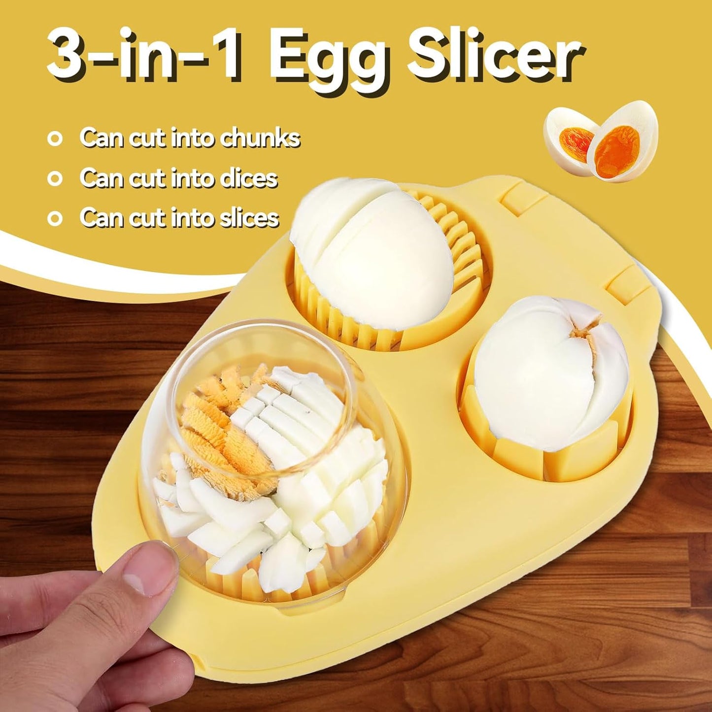 3 in 1 Egg Slicer for Hard Boiled Eggs, Egg Cutter with 3 Slicing Modes, Stainless Steel Dicer Kitchen Dicer Tool for Butter Mushroom Strawberry Cherry Tomato