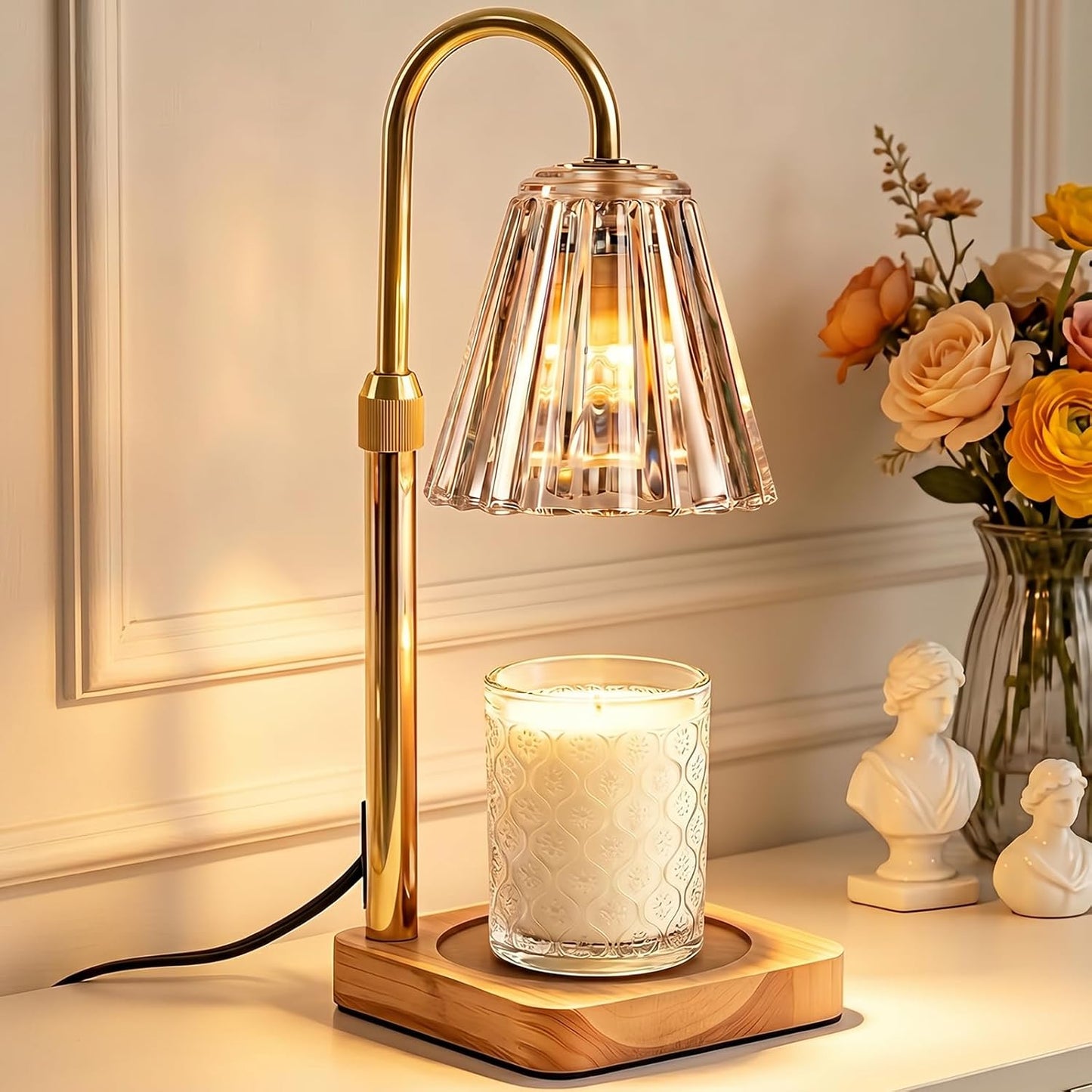 Candle Warmer Lamp with Timer & Dimmer - Mothers Day Gifts for Women Mom Her, Aesthetic Office Home Decor, Adjustable Height Wax Melter for Candle Jar & 3-Wick Candles (2 Bulbs Included)
