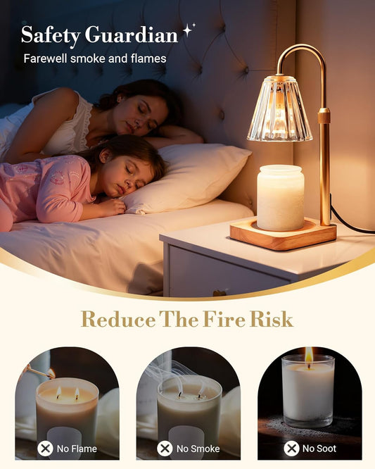 Candle Warmer Lamp with Timer & Dimmer - Mothers Day Gifts for Women Mom Her, Aesthetic Office Home Decor, Adjustable Height Wax Melter for Candle Jar & 3-Wick Candles (2 Bulbs Included)