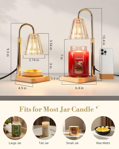 Candle Warmer Lamp with Timer & Dimmer - Mothers Day Gifts for Women Mom Her, Aesthetic Office Home Decor, Adjustable Height Wax Melter for Candle Jar & 3-Wick Candles (2 Bulbs Included)
