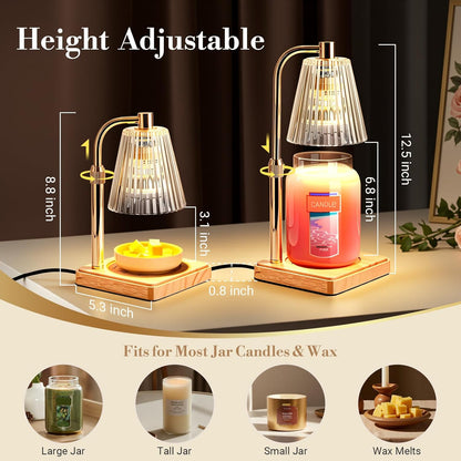 Candle Warmer Lamp with Timer & Dimmer - Mothers Day Gifts for Women Mom Her, Aesthetic Office Home Decor, Adjustable Height Wax Melter for Candle Jar & 3-Wick Candles (2 Bulbs Included)