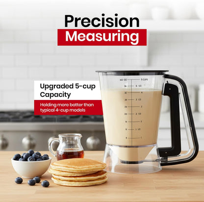 Pancake dispenser, 5-Cup capacity for Batter, Cupcake Batter Dispenser, Waffles & Crepes, Easy Squeeze Handle, Dishwasher Safe - Red Pancake Mix Dispenser