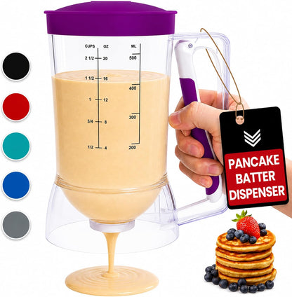 Pancake dispenser, 5-Cup capacity for Batter, Cupcake Batter Dispenser, Waffles & Crepes, Easy Squeeze Handle, Dishwasher Safe - Red Pancake Mix Dispenser