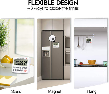 Magnetic Digital Kitchen Timer with Direct Numerical Keypad, Loud Alarm - 99Hr Countdown Count Up Timer for Cooking Baking Classroom, Batteries Included