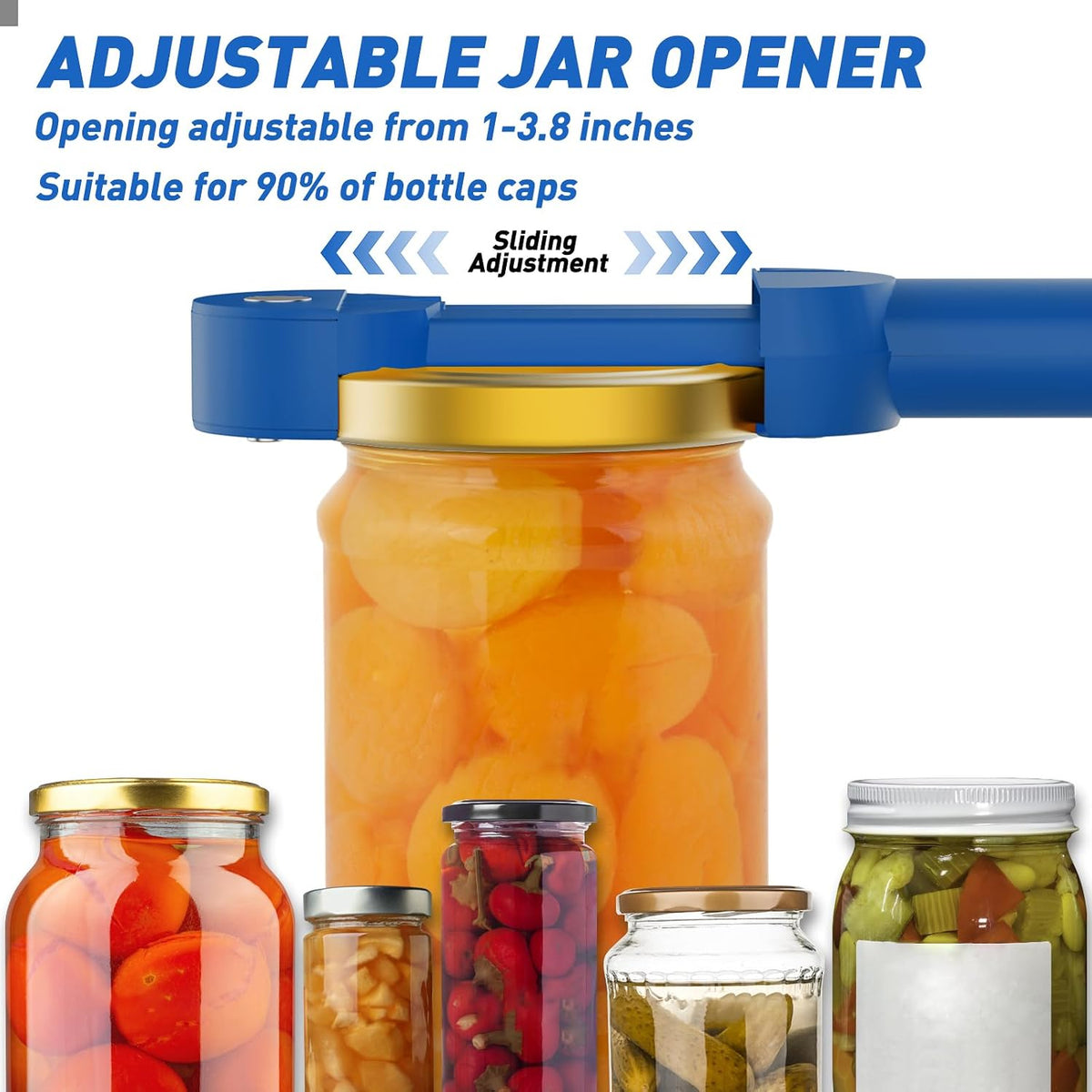 Jar Opener Bottle Opener for Seniors with Arthritis, Multi Retractable Magnetic Can Opener, Jar Grippers for Opening Jars, Kitchen Gadgets for Weak Hands and Senior Arthritis (Blue)