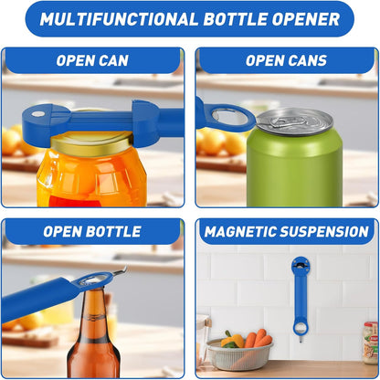 Jar Opener Bottle Opener for Seniors with Arthritis, Multi Retractable Magnetic Can Opener, Jar Grippers for Opening Jars, Kitchen Gadgets for Weak Hands and Senior Arthritis (Blue)