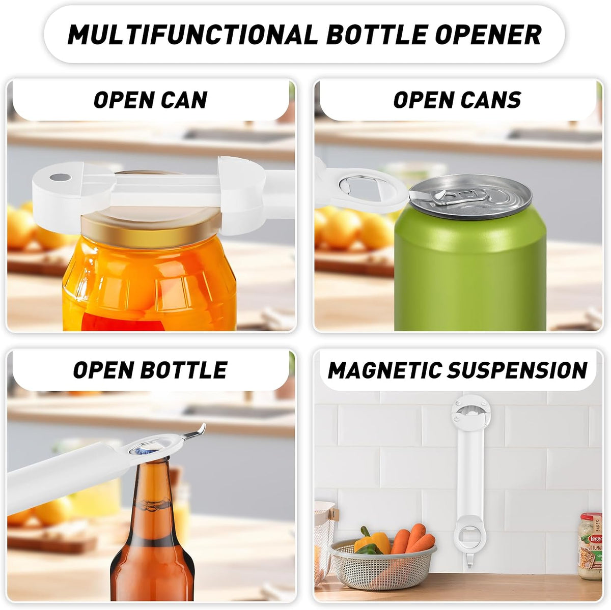 Jar Opener Bottle Opener for Seniors with Arthritis, Multi Retractable Magnetic Can Opener, Jar Grippers for Opening Jars, Kitchen Gadgets for Weak Hands and Senior Arthritis (Blue)