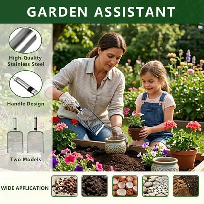 2pcs Gardening Soil Sifter with Stainless Steel Handle Sand Soil Compost Sifter 0.15/0.27 Inch Mesh Screen for Sand,Dirt, Rock,Compost,Filtration