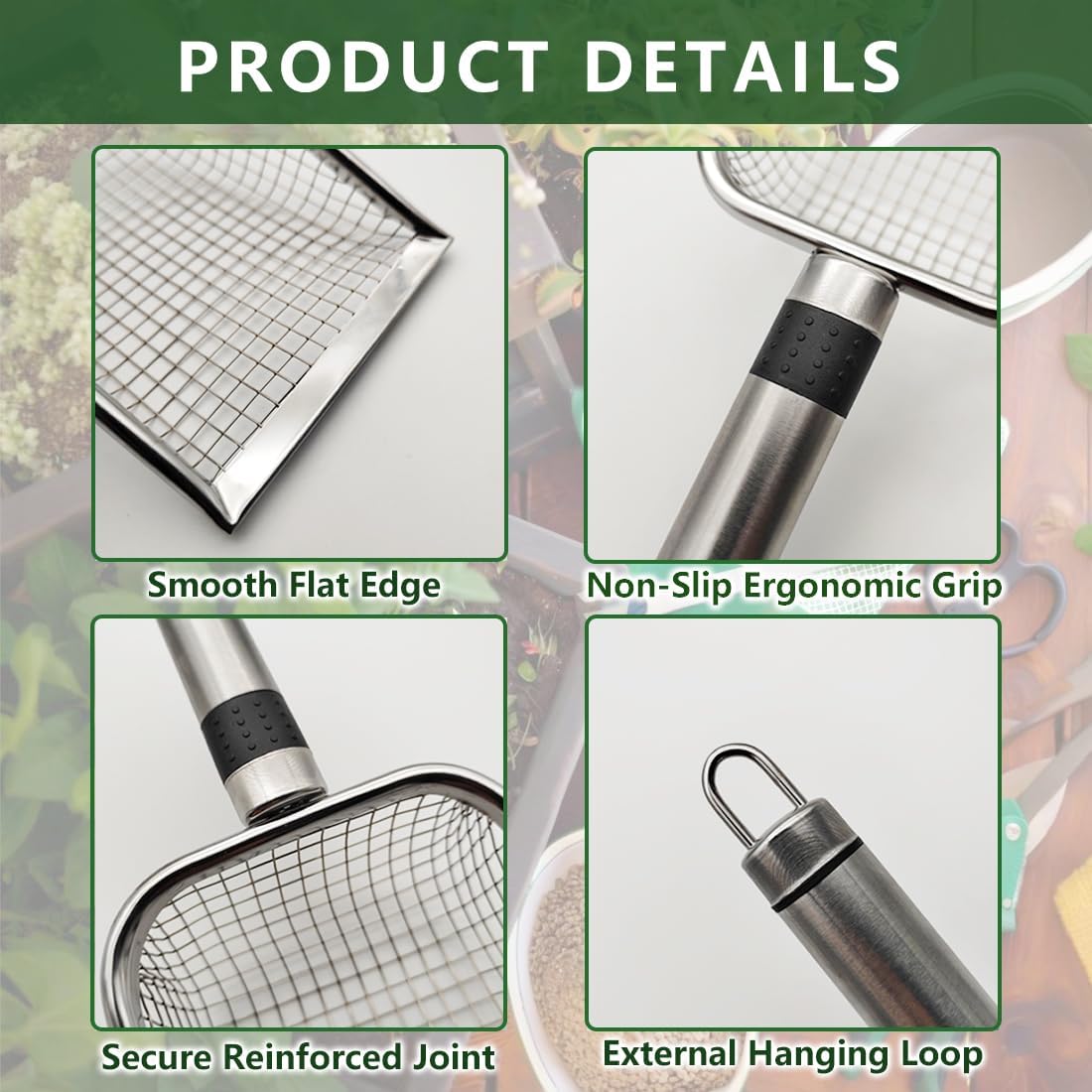 2pcs Gardening Soil Sifter with Stainless Steel Handle Sand Soil Compost Sifter 0.15/0.27 Inch Mesh Screen for Sand,Dirt, Rock,Compost,Filtration