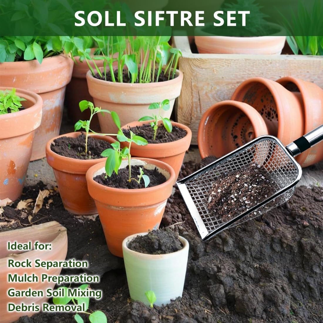 2pcs Gardening Soil Sifter with Stainless Steel Handle Sand Soil Compost Sifter 0.15/0.27 Inch Mesh Screen for Sand,Dirt, Rock,Compost,Filtration