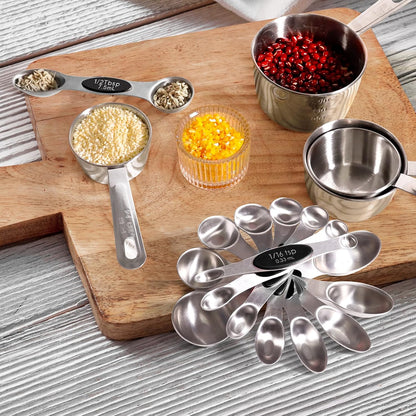 13pcs Gold Stainless Steel Measuring Cups and Spoons Set, 8 Double-Sided Magnetic Measuring Spoons Set & 4 Metal Measuring Cups & 1 Leveler for Kitchen Dry & Liquid Cooking Baking