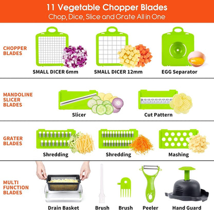 Vegetable Chopper: 16 in 1 Food Chopper - Onion Vegetable Slicer Cutter Dicer, Veggie Cutter with Container, 7 Blades, Kitchen Gadgets for Carrot Salad Garlic Potato Slicer (Grey)