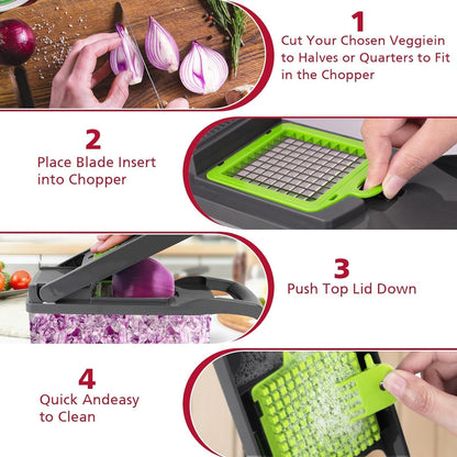 Vegetable Chopper: 16 in 1 Food Chopper - Onion Vegetable Slicer Cutter Dicer, Veggie Cutter with Container, 7 Blades, Kitchen Gadgets for Carrot Salad Garlic Potato Slicer (Grey)