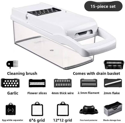 Vegetable Chopper: 16 in 1 Food Chopper - Onion Vegetable Slicer Cutter Dicer, Veggie Cutter with Container, 7 Blades, Kitchen Gadgets for Carrot Salad Garlic Potato Slicer (Grey)