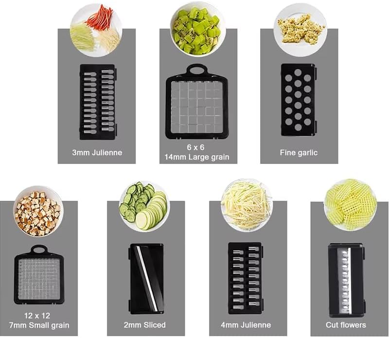 Vegetable Chopper: 16 in 1 Food Chopper - Onion Vegetable Slicer Cutter Dicer, Veggie Cutter with Container, 7 Blades, Kitchen Gadgets for Carrot Salad Garlic Potato Slicer (Grey)