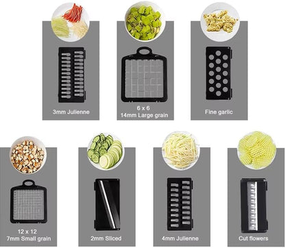 Vegetable Chopper: 16 in 1 Food Chopper - Onion Vegetable Slicer Cutter Dicer, Veggie Cutter with Container, 7 Blades, Kitchen Gadgets for Carrot Salad Garlic Potato Slicer (Grey)
