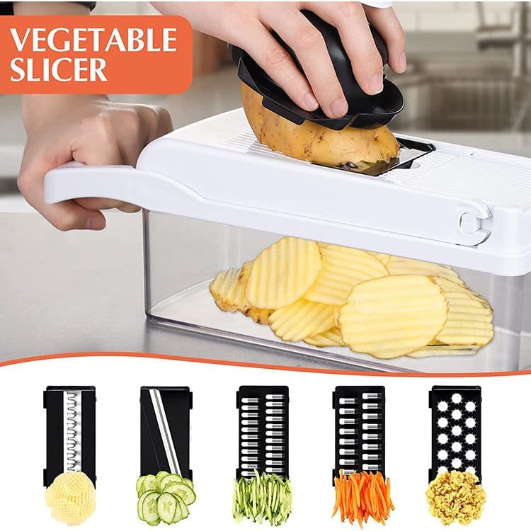 Vegetable Chopper: 16 in 1 Food Chopper - Onion Vegetable Slicer Cutter Dicer, Veggie Cutter with Container, 7 Blades, Kitchen Gadgets for Carrot Salad Garlic Potato Slicer (Grey)