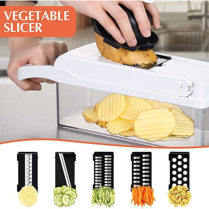 Vegetable Chopper: 16 in 1 Food Chopper - Onion Vegetable Slicer Cutter Dicer, Veggie Cutter with Container, 7 Blades, Kitchen Gadgets for Carrot Salad Garlic Potato Slicer (Grey)