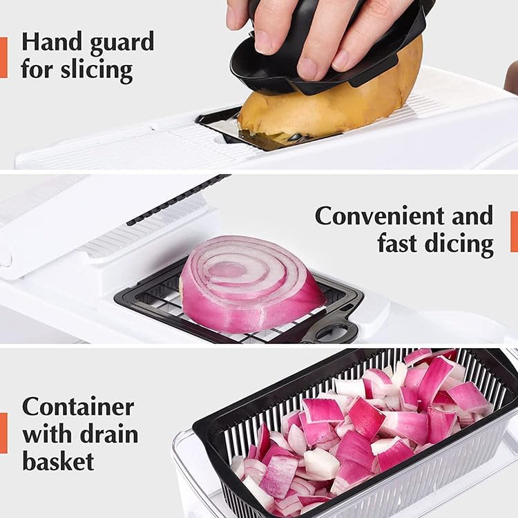 Vegetable Chopper: 16 in 1 Food Chopper - Onion Vegetable Slicer Cutter Dicer, Veggie Cutter with Container, 7 Blades, Kitchen Gadgets for Carrot Salad Garlic Potato Slicer (Grey)