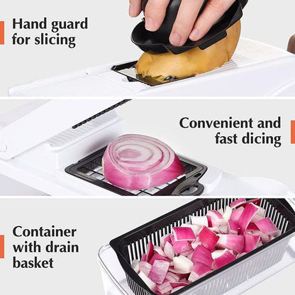 Vegetable Chopper: 16 in 1 Food Chopper - Onion Vegetable Slicer Cutter Dicer, Veggie Cutter with Container, 7 Blades, Kitchen Gadgets for Carrot Salad Garlic Potato Slicer (Grey)
