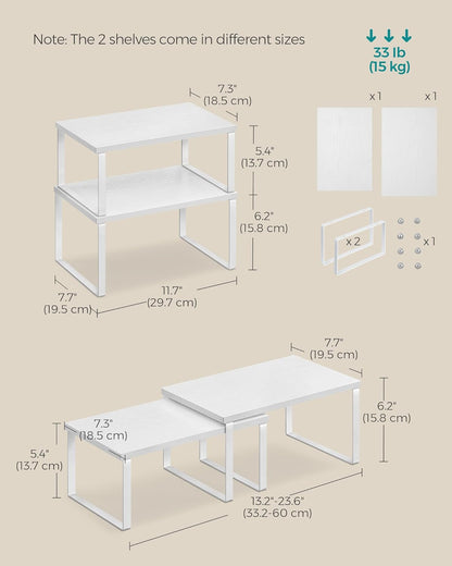 Cabinet Organizer Shelf, Set of 4 Kitchen Counter Shelves, Kitchen Storage, Spice Rack, Stackable, Expandable, Metal and Engineered Wood, Cloud White and Natural Beige UKCS010N01