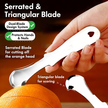 Set of 2 Stainless Steel Orange Peeler – Triangular & Serrated Blade to Easily Peel Citrus, Pomegranates, Dragon Fruit, Grapefruit