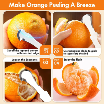 Set of 2 Stainless Steel Orange Peeler – Triangular & Serrated Blade to Easily Peel Citrus, Pomegranates, Dragon Fruit, Grapefruit