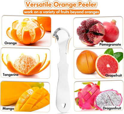 Set of 2 Stainless Steel Orange Peeler – Triangular & Serrated Blade to Easily Peel Citrus, Pomegranates, Dragon Fruit, Grapefruit