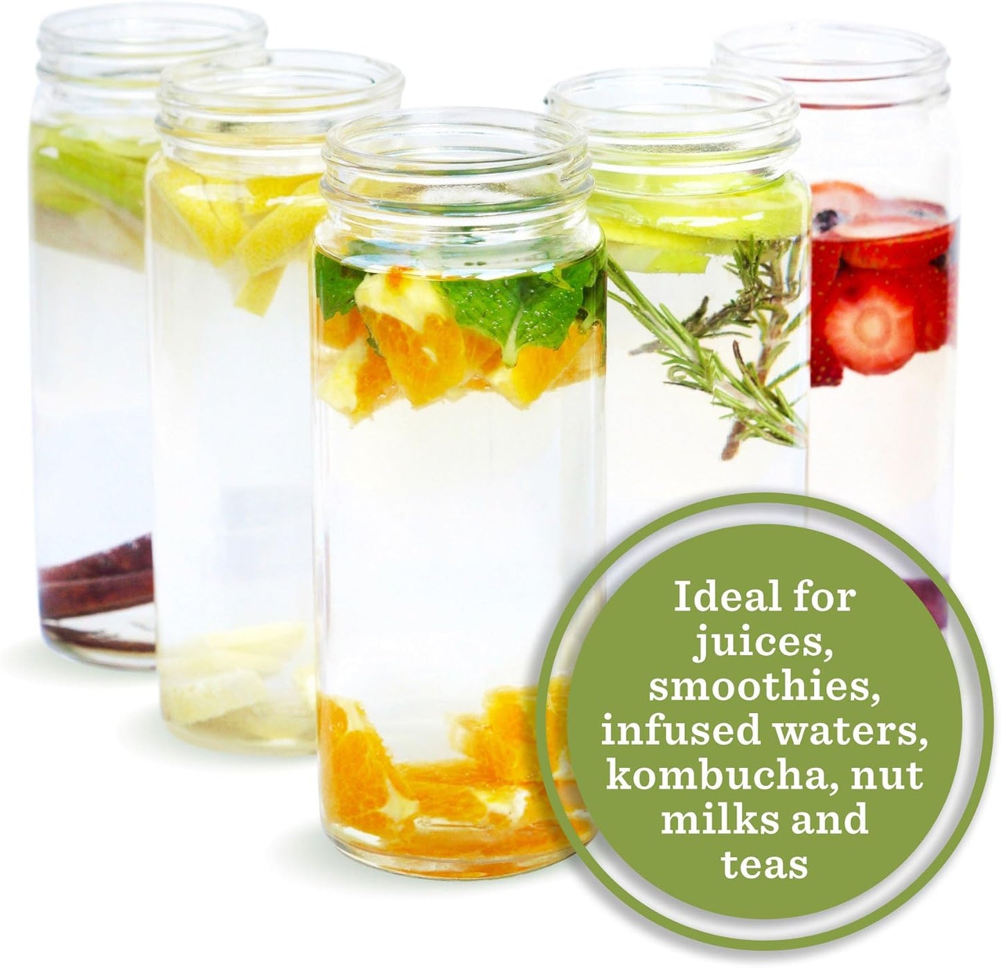 Glass Bottles Set - 32 oz Jars, 4 Pack Wide Mouth with Lids for Juice, Smoothies, Water, Milks, Beverage Storage - Large Jug, Clear, Durable, Reusable, Dishwasher Safe, Leak Proof