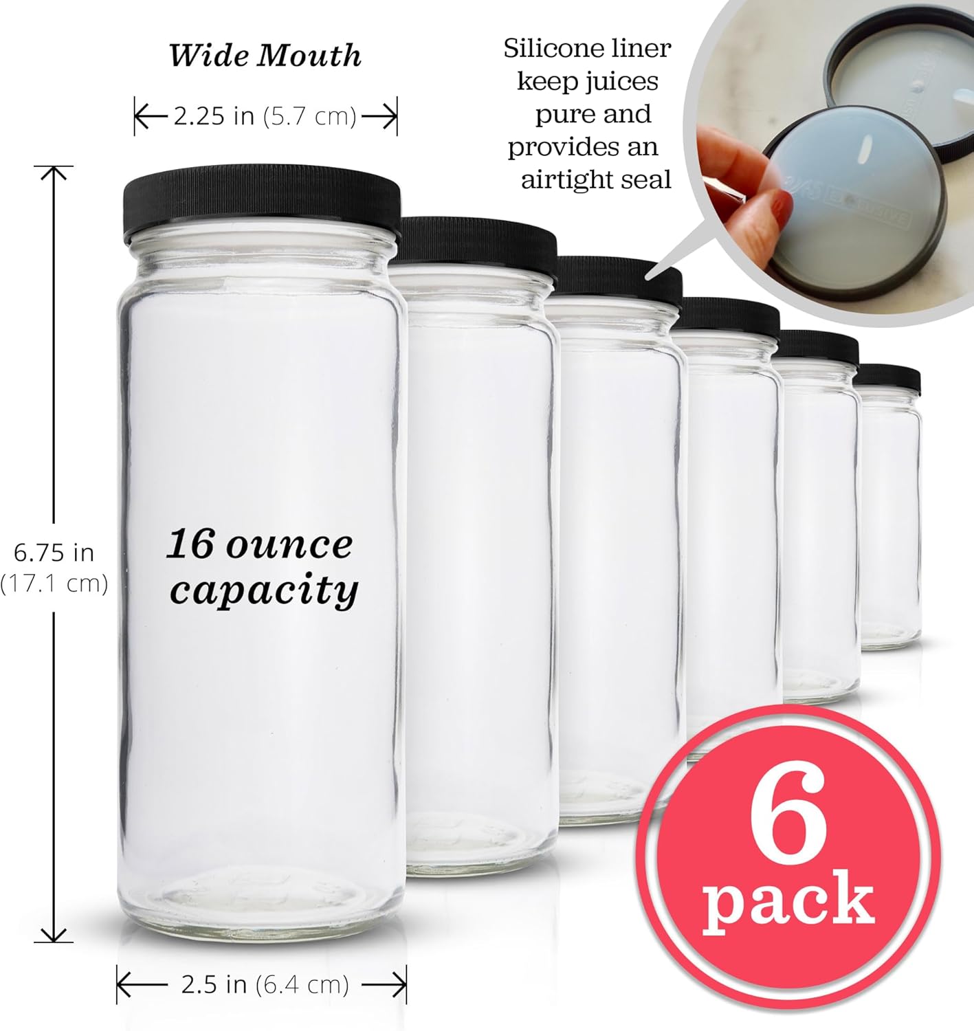 Glass Bottles Set - 32 oz Jars, 4 Pack Wide Mouth with Lids for Juice, Smoothies, Water, Milks, Beverage Storage - Large Jug, Clear, Durable, Reusable, Dishwasher Safe, Leak Proof