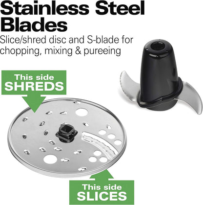 8 Cup Food Processor & Vegetable Chopper | Large Feed Chute | Powerful 450 Watt Motor | Stainless Steel S-Blade and Reversible Shredding Disc | Black | 70740G