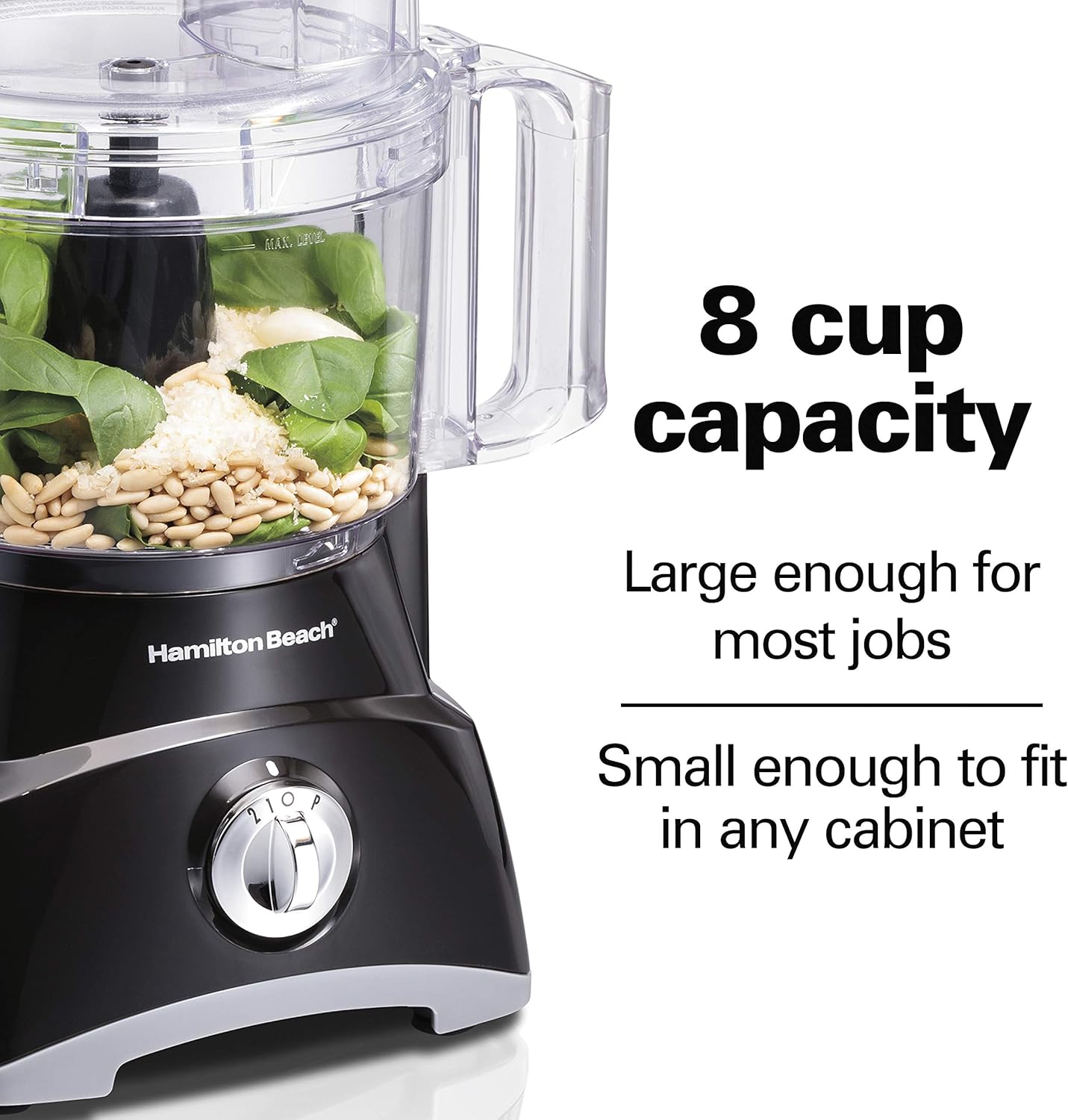 8 Cup Food Processor & Vegetable Chopper | Large Feed Chute | Powerful 450 Watt Motor | Stainless Steel S-Blade and Reversible Shredding Disc | Black | 70740G