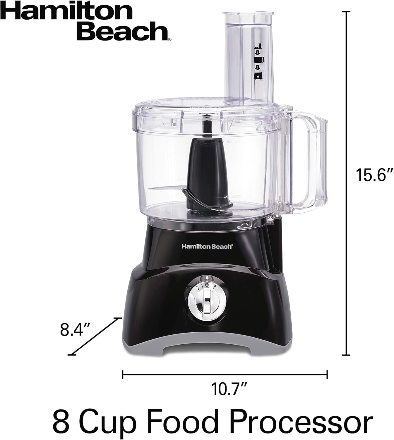 8 Cup Food Processor & Vegetable Chopper | Large Feed Chute | Powerful 450 Watt Motor | Stainless Steel S-Blade and Reversible Shredding Disc | Black | 70740G