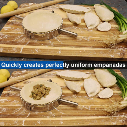 Empanada Maker Press, Stainless Steel Dumpling Maker Set, 2-in-1 Dough Cutter Dumpling Mold Set for Ravioli, Pierogi, Turnovers, Calzone, Dumpling, 4 Sizes (XL/6"+L/4.75"+M/4"+S/3.25")