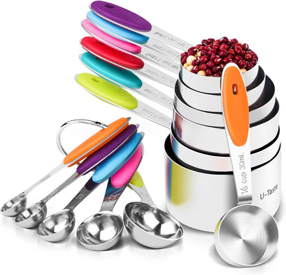 Measuring Cups Spoons Set, 18/8 Stainless Steel, 12Pcs, Multicolor