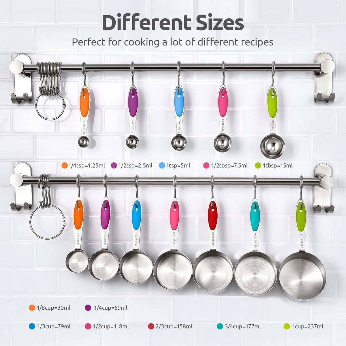 Measuring Cups Spoons Set, 18/8 Stainless Steel, 12Pcs, Multicolor