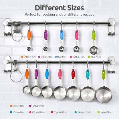 Measuring Cups Spoons Set, 18/8 Stainless Steel, 12Pcs, Multicolor
