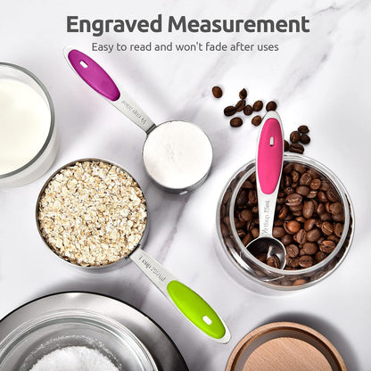 Measuring Cups Spoons Set, 18/8 Stainless Steel, 12Pcs, Multicolor