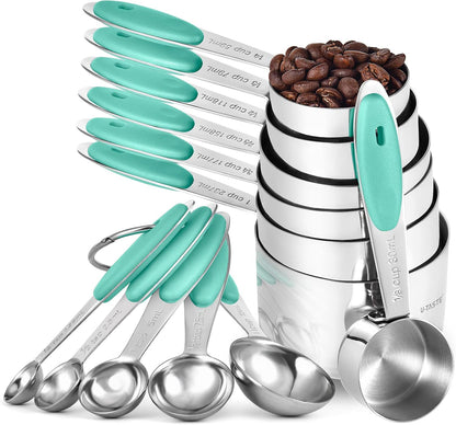 Measuring Cups Spoons Set, 18/8 Stainless Steel, 12Pcs, Multicolor
