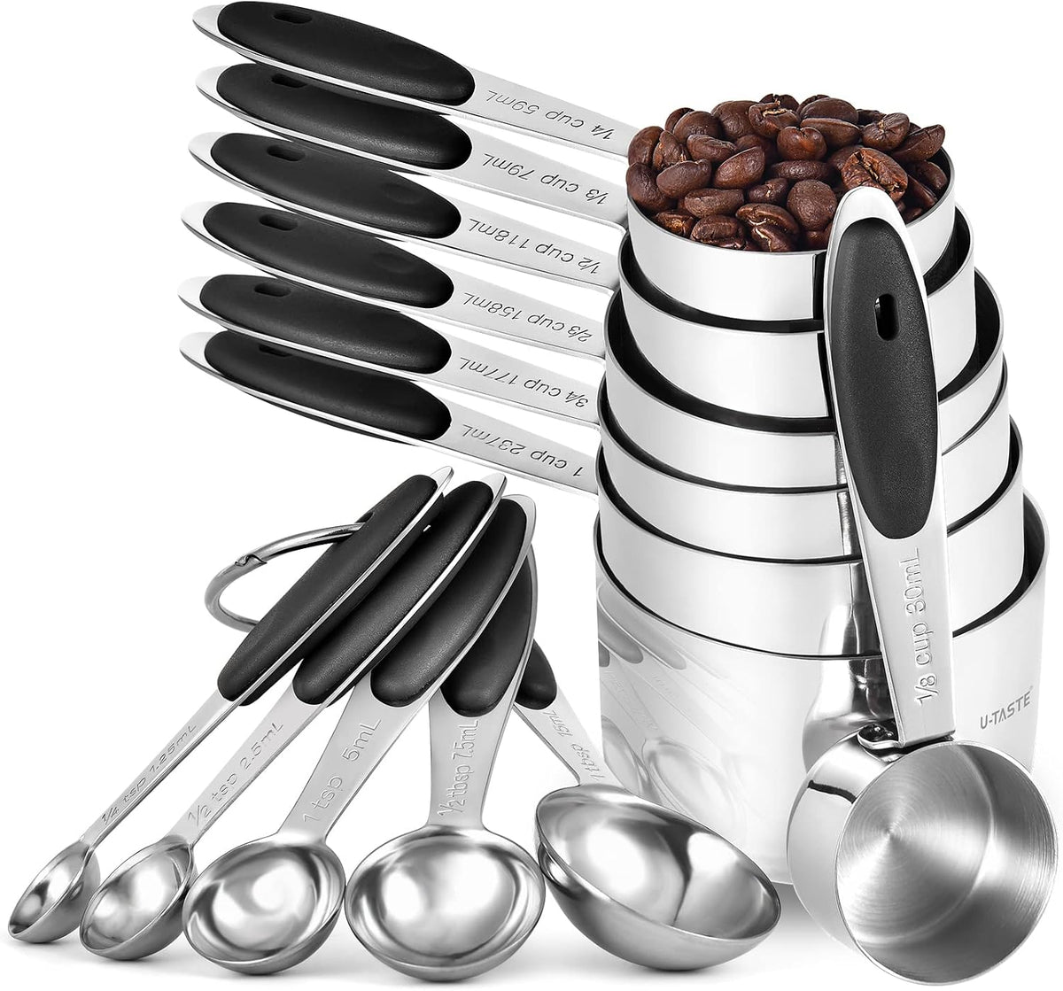 Measuring Cups Spoons Set, 18/8 Stainless Steel, 12Pcs, Multicolor