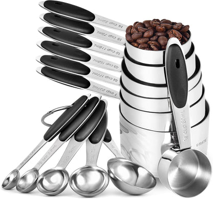 Measuring Cups Spoons Set, 18/8 Stainless Steel, 12Pcs, Multicolor